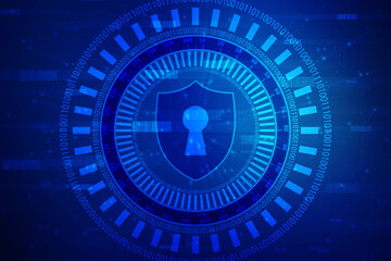 Protect and Security concept. Digital Shield on abstract technology background, Cyber security and information or network protection. Future technology web services for business and internet project