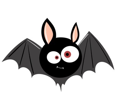 Halloween card with cute funny bat. Children's drawing style digital art