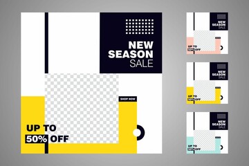 New set of editable minimal banner templates. Suitable for social media posts and web or internet ads. Vector illustration with photo college.