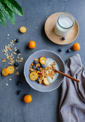 Vitamins and minerals enriched snacks. Blueberries Kamquat Granola with Yogurt. For a clean and...