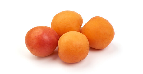 Sweet juicy yellow apricots, ripe nectarines, isolated on white background. High resolution image.