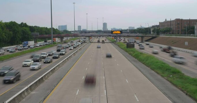 Time lapse of traffic on I-59 South near downtown Houston