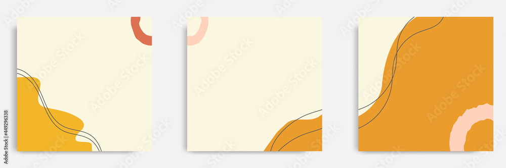 Wall mural set of abstract organic fluid brush background template and layout in square shape for multipurpose 