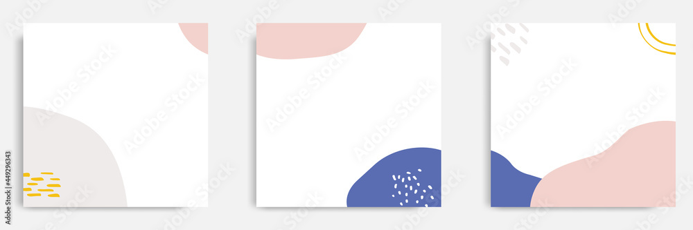 Sticker set of abstract organic fluid spotted background template and layout in square shape for multipurpos