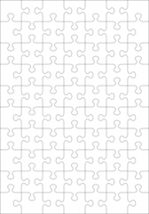 Jigsaw puzzle vertical or portrait blank template or cutting guidelines of 70 transparent pieces. Classic style pieces are easy to separate (every piece is a single shape). 
