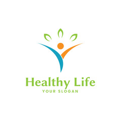 Healthy Life logo design, Fit Body with Leaf Green for Health Care, Healthy Lifestyle, Healthy Living and Wellness logo design