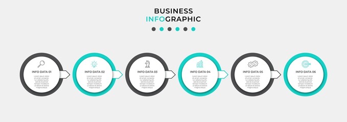 Vector Infographic design business template with icons and 6 options or steps. Can be used for process diagram, presentations, workflow layout, banner, flow chart, info graph