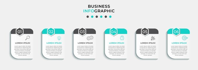 Naklejka na ściany i meble Vector Infographic design business template with icons and 6 options or steps. Can be used for process diagram, presentations, workflow layout, banner, flow chart, info graph