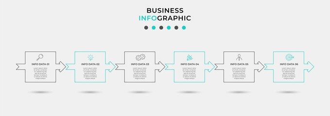 Vector Infographic design business template with icons and 6 options or steps. Can be used for process diagram, presentations, workflow layout, banner, flow chart, info graph