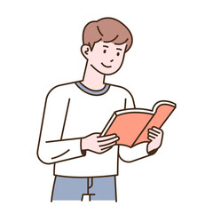 Naklejka na ściany i meble A boy is reading a book. outline simple vector illustration.