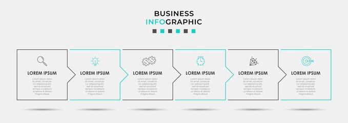 Vector Infographic design business template with icons and 6 options or steps. Can be used for process diagram, presentations, workflow layout, banner, flow chart, info graph