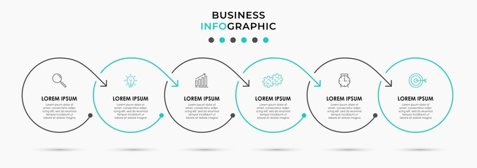 Vector Infographic design business template with icons and 6 options or steps. Can be used for process diagram, presentations, workflow layout, banner, flow chart, info graph