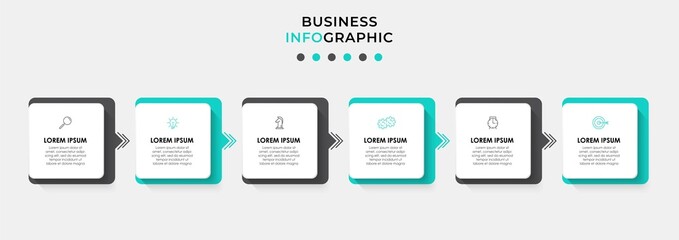 Vector Infographic design business template with icons and 6 options or steps. Can be used for process diagram, presentations, workflow layout, banner, flow chart, info graph