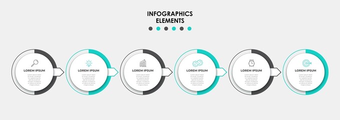 Vector Infographic design business template with icons and 6 options or steps. Can be used for process diagram, presentations, workflow layout, banner, flow chart, info graph