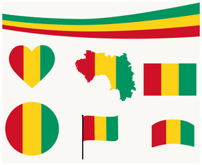 Fototapeta premium Guinea Flag Map Ribbon And Heart Icons Vector Illustration Abstract National Emblem Design Elements collection