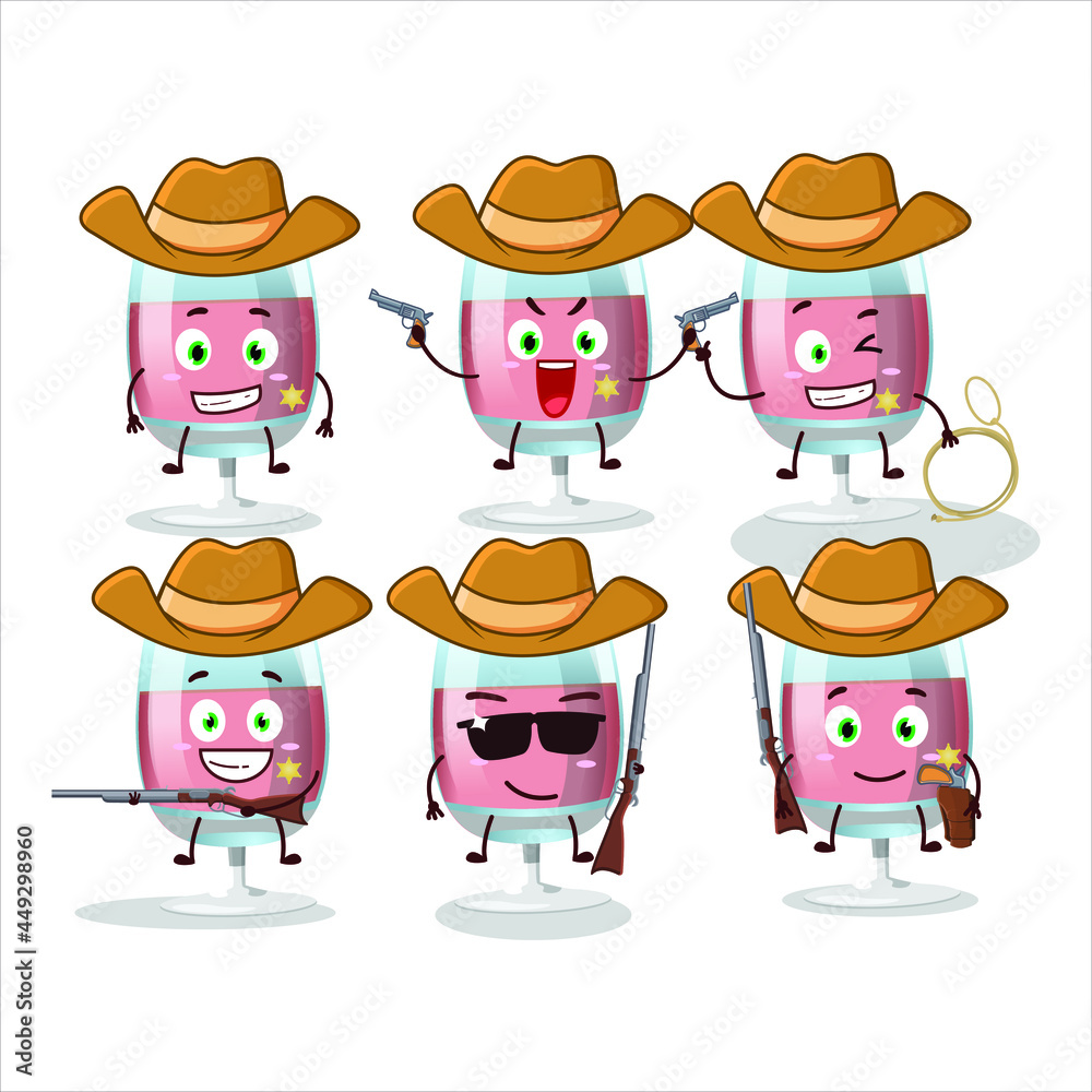 Sticker Cool cowboy rose wine cartoon character with a cute hat. Vector illustration