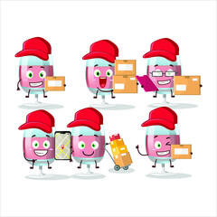 Cartoon character design of rose wine working as a courier. Vector illustration