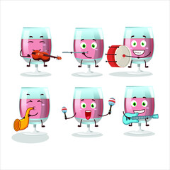 Cartoon character of rose wine playing some musical instruments. Vector illustration