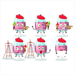 Artistic Artist of rose wine cartoon character painting with a brush. Vector illustration