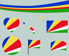 Seychelles Flag Map Ribbon And Heart Icons Vector Illustration Abstract National Emblem Design Elements collection