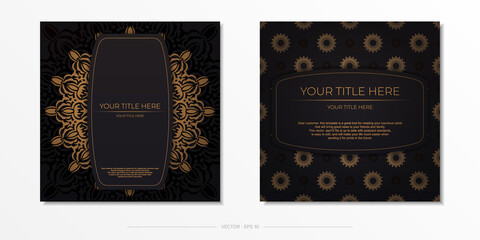 Luxurious Preparing postcards in black with vintage ornaments. Template for design printable invitation card with mandala patterns.