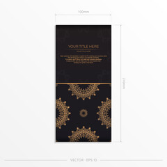 Luxurious Vector Black Color Postcard Template with Vintage Patterns. Print-ready invitation design with mandala ornament.