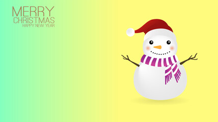 Merry Christmas and happy new year Card with cute snowman and paper space. Holidays cartoon character vector. 