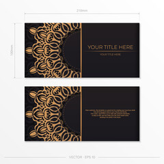 Luxurious Black color postcard template with vintage patterns. Vector Print-ready invitation design with mandala ornament.