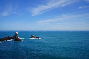 a fascinating seascape with clear bluish water