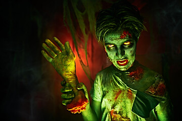 teen zombie with bloody hand