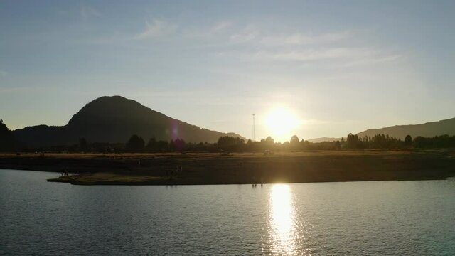 sunset near Calbuco volcano in a national park Llanquihue