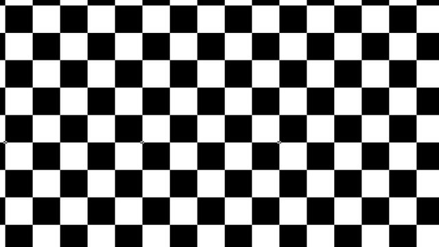 Simple geometric motion graphic background. Black and white checkered pattern. Seamless animation with basic shapes