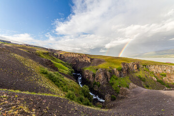Naklejka premium Landscape near Hengifoss waterfall, Iceland