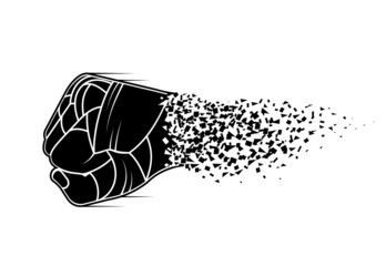 Fighter's hand collapses into particles vector illustration