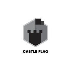 castle with flag on the top inside hexagonal shape