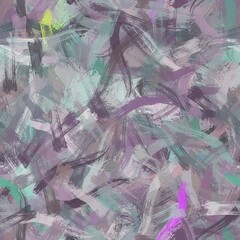 Seamless random faux digital paint stroke pattern print. High quality illustration. Procedural painting with realistic brush strokes in bright trendy colors. Abstract art for surface design and print.