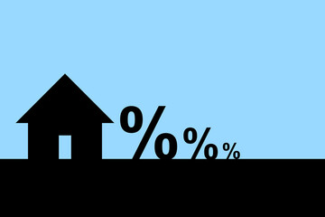 Symbol of house and rate price decrease. Property investment concept. 