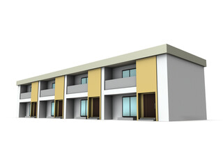 メゾネットタイプの集合住宅。建築模型。白バック。3DCG。