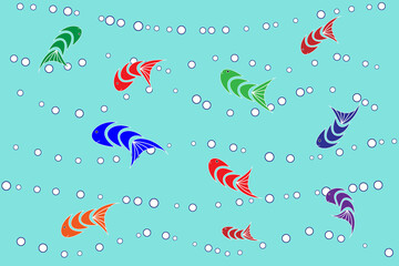 Colorful fishes in the blue water. Vector illustration.