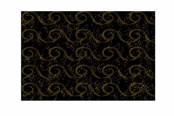 Gold waves pattern on the black background with golden dots