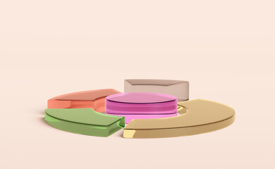 cylinder glass stage podium empty with geometric shapes on pink for modern stage display and minimalist mockup ,abstract showcase background ,3d illustration or 3d render