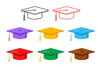 Graduation cap set, education hat with tassel vector © Belle's