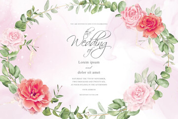 Fototapeta na wymiar Vintage Wedding Invitation Design Template with Floral and Alcohol Ink Background