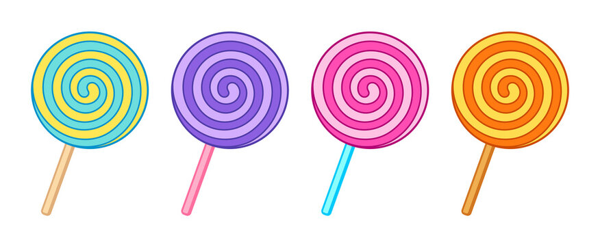 Swirl lollipop, spiral candy set vector illustration isolated