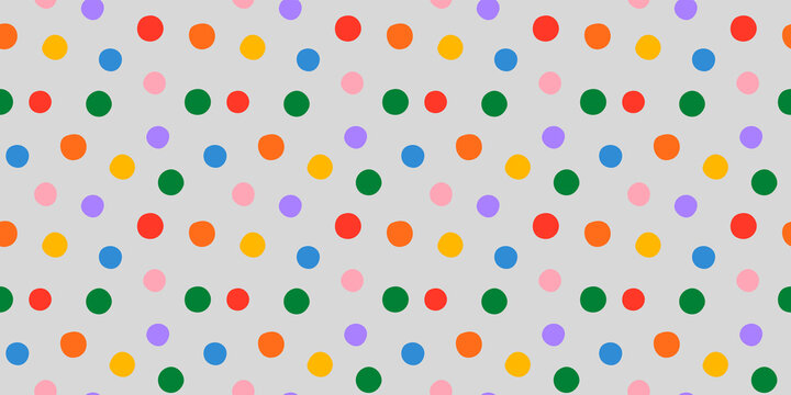 Fun colorful circle doodle seamless pattern. Creative minimalist style art background for children or trendy design with polka dot. Simple childish party backdrop.