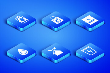 Set Lightning with trash can, Battery recycle, Eco friendly house, Recycle clean aqua, Shopping bag and Bio fuel barrel icon. Vector