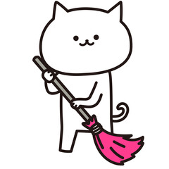 加工ok　ねこ素材No.74 そうじ_ほうき 