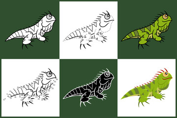 Set of cartoon IGUANA in 6 styles