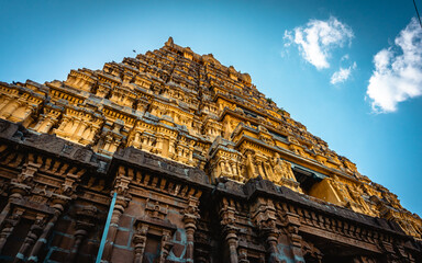 Entrance tower ( Gopuram) of Varadharaja Perumal Temple and Lord Atthi Varadar Perumal god statue...
