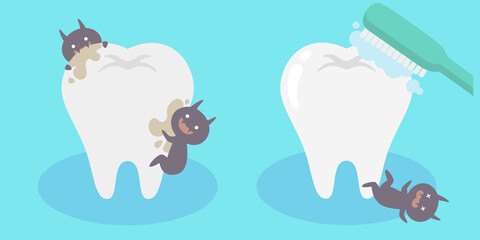 Vector illustration of cavities like a cartoon character.